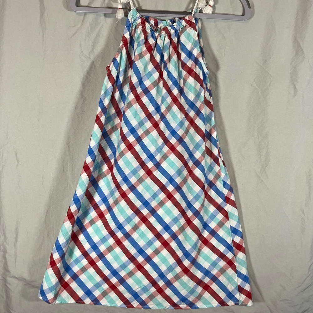 Crown & Ivy Kids Girls Red White Blue Plaid Tassel Halter Dress Size M 4361321